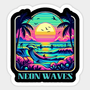 80s beach at sunset Sticker